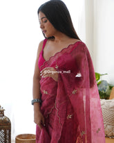 Mahi Pink Cut & Pearls Work Pure Organza